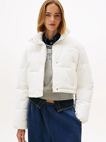 Tommy Hilfiger TJW Kadife Şişme Kadın Beyaz  Mont  DW0DW21658YBH ürün görseli 1