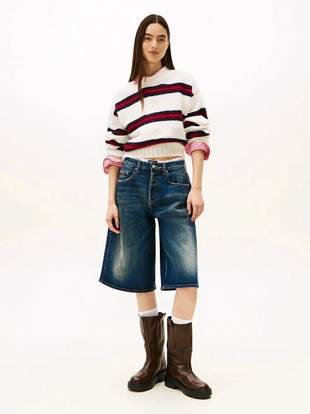 Tommy Hilfiger TJW Armalı Çizgili Yumuşak Kadın Beyaz Kazak DW0DW21679YBH ürün görseli 1