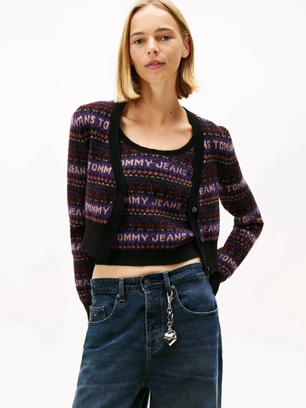 Tommy Hilfiger TJW Fairisle Desenli Kadın Siyah  Hırka DW0DW21691BDS ürün görseli 1