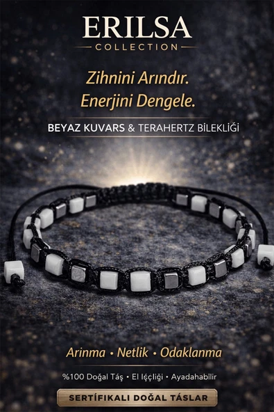 Sertifikalı Doğal Taş Beyaz Kuvars Terahertz Bileklik - Küp Kesim Fasetli Arınma Odak Bilekliği ürün görseli 1