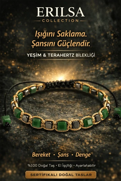 Sertifikalı Doğal Taş Yeşim Terahertz Bileklik - Küp Kesim Fasetli Şans Bereket Bileklik ürün görseli 1