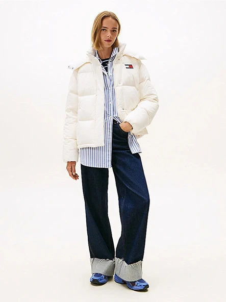 Tommy Hilfiger TJW Alaska Grid Kuş Tüyü Kadın Beyaz  Mont  DW0DW21623YBH ürün görseli 1