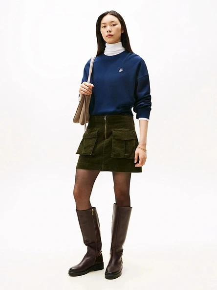 Tommy Hilfiger  Cepli  Kadife Mini   Kadın Yeşil Etek WW0WW46649MR8 ürün görseli 1