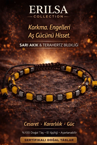 Sertifikalı Doğal Taş Sarı Akik Terahertz Bileklik - Küp Kesim Fasetli Güç Cesaret Bilekliği Unisex ürün görseli 1