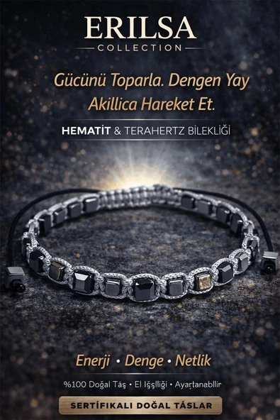 Sertifikalı Doğal Taş Hematit Terahertz Bileklik - Küp Kesim Fasetli Erkek Bileklik Şık Modern ürün görseli 1