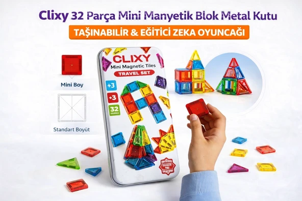 Clixy 32 Parça Mini Manyetik Blok Metal Kutu Taşınabilir Eğitici Zeka Oyuncağı ürün görseli 1