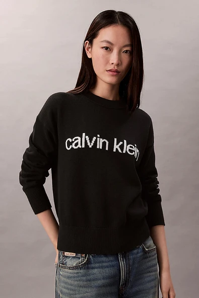 Calvin Klein Pamuklu Grafik Baskılı Kadın Siyah Kazak LV047C311G-UB1 ürün görseli 1