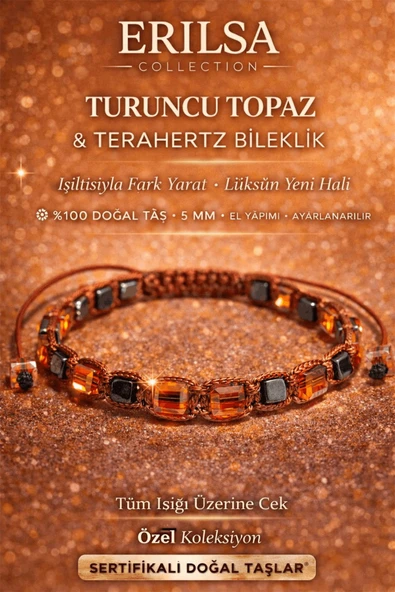 Sertifikalı Doğal Taş Turuncu Topaz Terahertz Bileklik Küp Kesim Fasetli Parlak Şık Bileklik Unisex Ayarlanabilir ürün görseli 1
