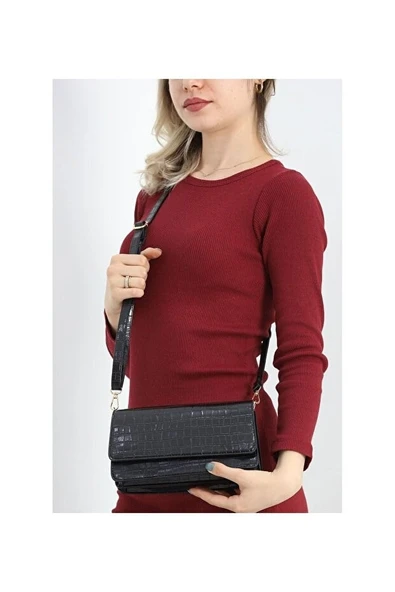 Kroko Desenli 3 Gözlü Günlük Kadın Mini El & Omuz Çantası(24x12) ürün görseli 1