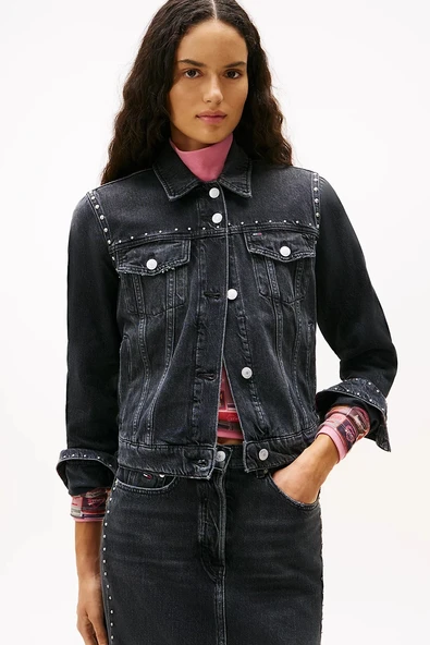Tommy Hilfiger Klasik Trucker Kadın Siyah Ceket DW0DW215471BZ ürün görseli 1