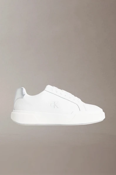 Calvin Klein Kalın Tabanlı Bağcıklı Metalik Deri Kadın Beyaz Sneaker YW0YW01948-0LC ürün görseli 1