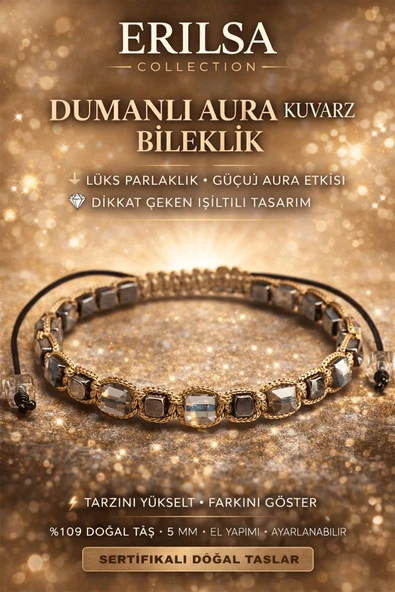 Sertifikalı Doğal Taş Dumanlı Aura Kuvars Bileklik - Küp Kesim Fasetli Lüks Parlak Bileklik ürün görseli 1