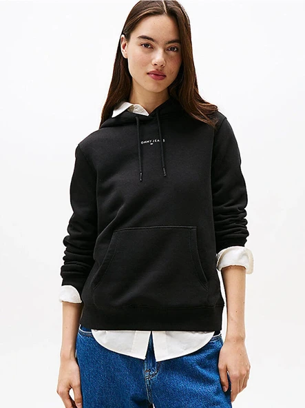 Tommy Hilfiger TJW Normal Kesim Linear Kapüşonlu Kadın Siyah Sweatshirt  DW0DW21963BDS ürün görseli 1