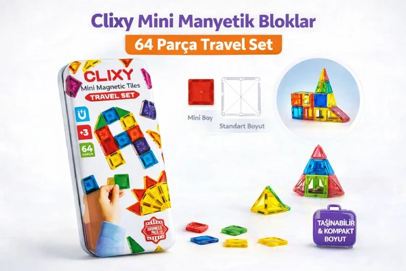 PTTAVM: Clixy Mini Manyetik Bloklar 64 Parça Travel Set