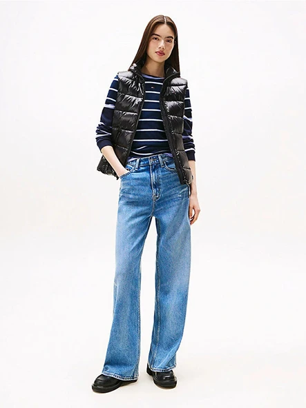 Tommy Hilfiger TJW Dar Kesim Fermuarlı Baskılı Kuş Tüyü Kadın Siyah Yelek DW0DW21622BDS ürün görseli 1