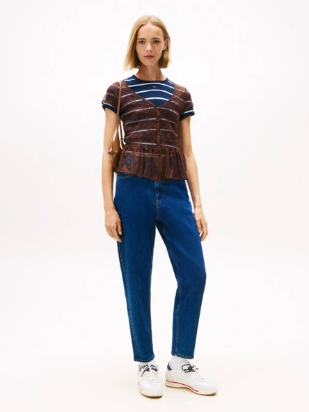 Tommy Hilfiger Mom Ultra Yüksek Bel Bileğe Doğru Daralan Kadın Mavi Jeans DW0DW219541BK ürün görseli 1