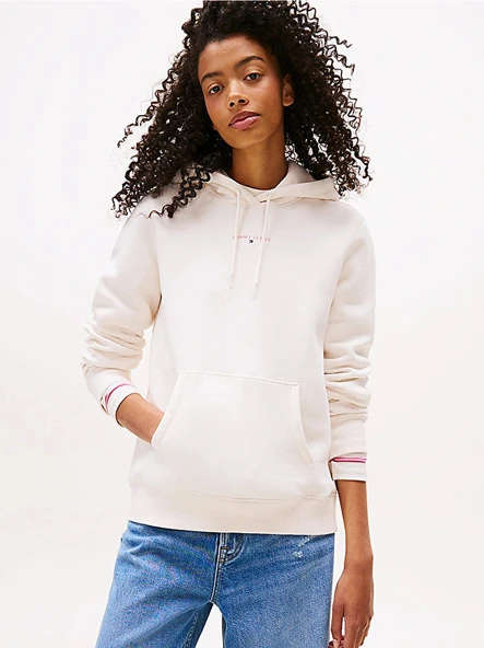 Tommy Hilfiger TJW Normal Kesim Linear Kapüşonlu Kadın Beyaz  Sweatshirt  DW0DW21963YBH ürün görseli 1