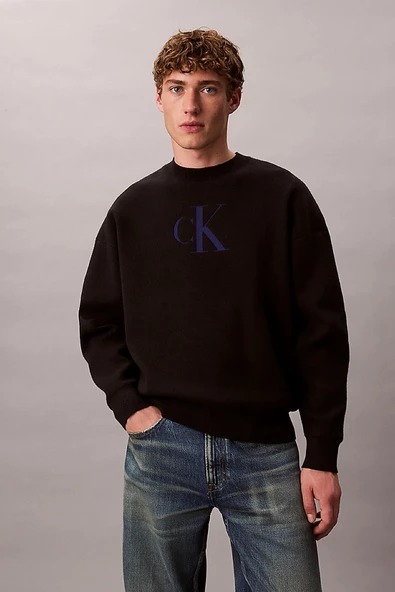 Calvin Klein Uzun Kollu Pamuklu Kaşmir 3D Logolu Bisiklet Yaka Erkek Siyah Kazak LV04RD305G-UB1 ürün görseli 1