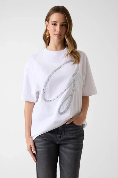 Guess Kısa Kollu Bisiklet Yaka Maxi G Zımbalı Kadın Beyaz T-shirt W6GI39K3478-G011 ürün görseli 1