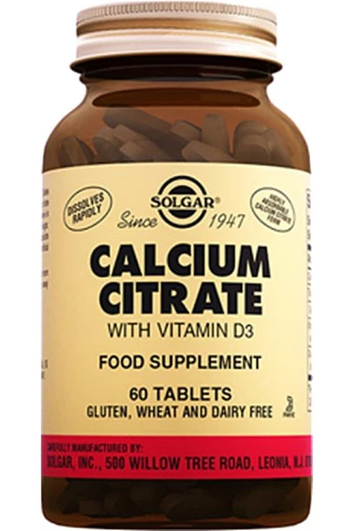 Solgar Calcium Citrate With Vitamin D3 60 Tablet ürün görseli 1