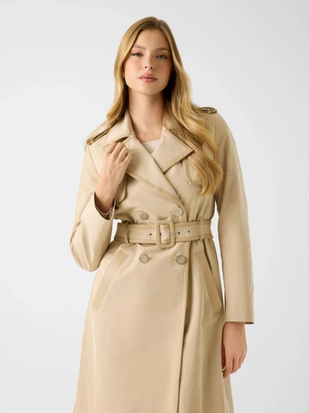 Guess Jenny PU Detaylı Kadın Kahverengi Trençkot W5RL14WGWD2-G1L7 ürün görseli 1