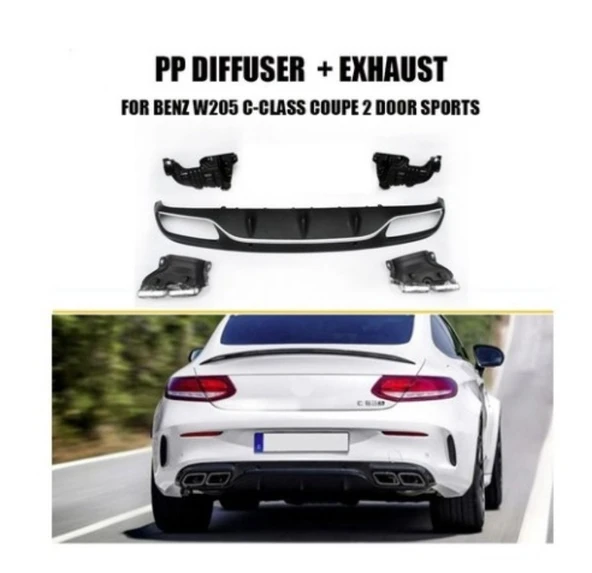 Mercedes C Serisi W205 Coupe Arka Tampon Difüzörü Amg uyumlu 2015-2020 arası ürün görseli 1