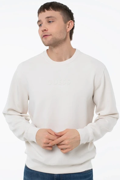 Guess Bisiklet Yaka Uzun Kollu Scuba Luxe Erkek Krem Sweatshirt M6RQ42KAYM2-G1CV ürün görseli 1
