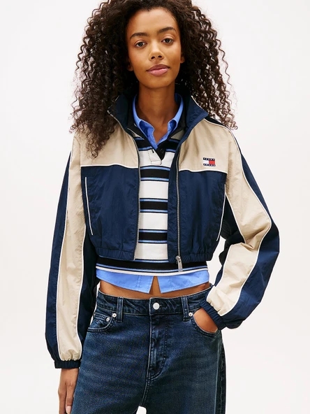 Tommy Hilfiger TJW Naylon Şerit Detaylı Kadın Mavi Yağmurluk DW0DW22055C1G ürün görseli 1