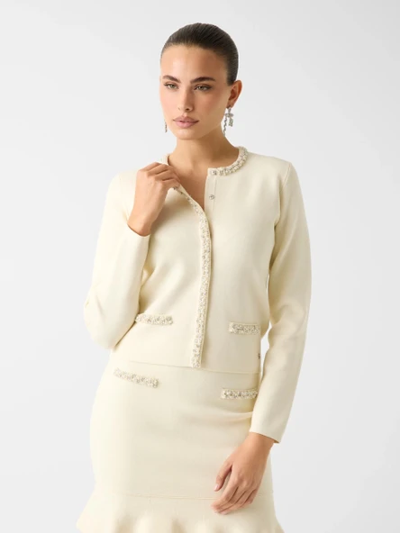 Guess Uzun Kollu Bisiklet Yaka Raina Hırka Triko Kadın Beyaz Hırka W6RR42Z4422-G012 ürün görseli 1