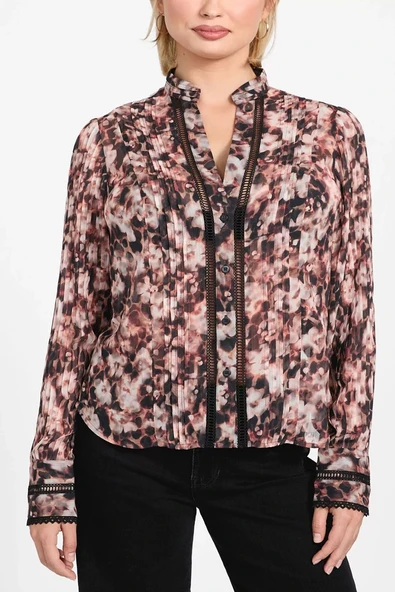 Guess Yeni Josette Uzun Kollu Kadın Kırmızı Gömlek W5RH16WDW82-PM6M ürün görseli 1