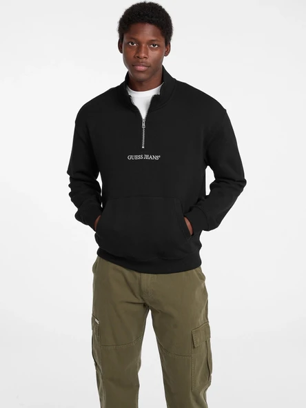 Guess GJ Yarım Fermuarlı Normal Kesim Nakışlı Erkek Siyah Sweatshirt M5RQ42KCPR1-JBLK ürün görseli 1