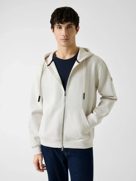 Guess Uzun Kollu Yeni Teknik Esnek Fermuarlı Kapüşonlu Erkek Krem Eşofman Üstü M6RQ05KD132-G1I6 ürün görseli 1