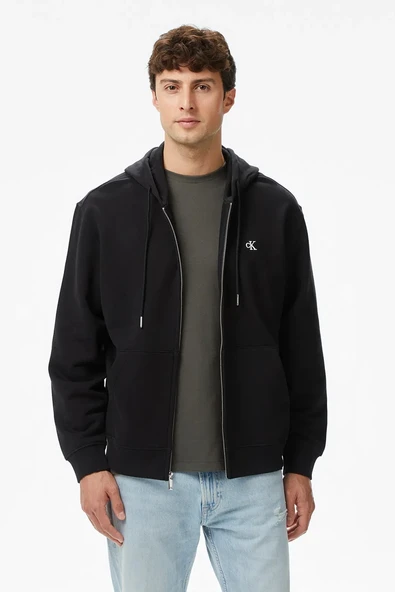 Calvin Klein Uzun Kollu EU 350 Terry Monogram Tam Fermuarlı Kapüşonlu Erkek Siyah Eşofman Üstü  LV04RD240G-UB1 ürün görseli 1