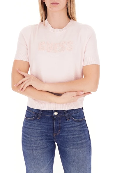 Guess Kısa Kollu Bisiklet Yaka Norah Logolu Triko Kadın Pembe Triko W6RR47Z2NQ2-A627 ürün görseli 1