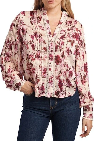 Guess Yeni Josette Uzun Kollu Kadın Pembe Gömlek W5RH16WDW82-PM6I ürün görseli 1