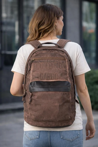 Old Cotton Cargo Sırt Çantası Kanvas Kumaş Unisex Günlük Okul Seyahat Laptop Çantası Kahverengi ürün görseli 1