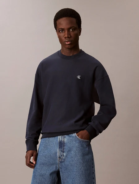 Calvin Klein Premium Terry Monogram Bisiklet Yaka Erkek Mavi Sweatshirt LV04RC277G-CEF ürün görseli 1