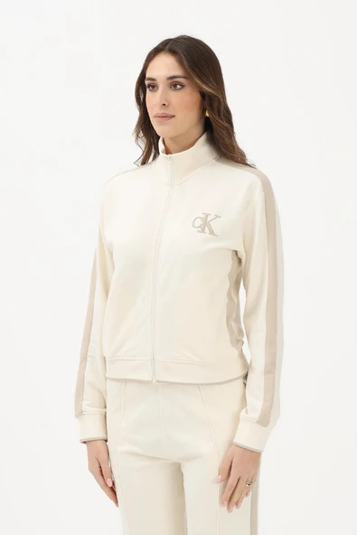 Calvin Klein Uzun Kollu Esnek Havlu Kumaş Tam Fermuarlı Eşofman Üstü Kadın Beyaz Ceket LV047E226G-YAC ürün görseli 1
