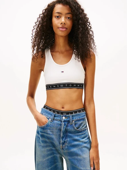 Tommy Hilfiger TJW Kısa Şerit Detaylı Büstiyer Kadın Beyaz T-shirt DW0DW22537YBH ürün görseli 1