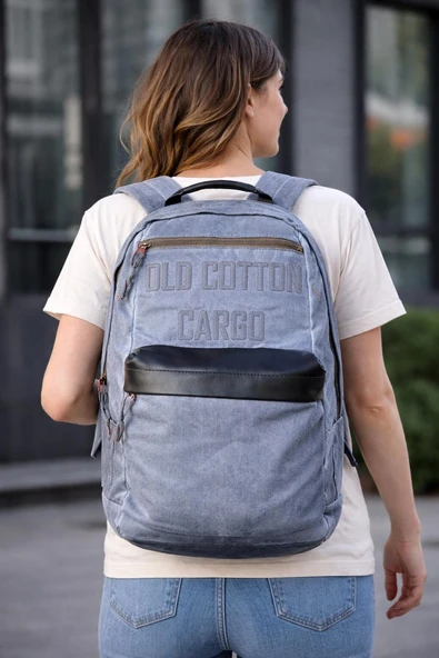 Old Cotton Cargo Sırt Çantası Kanvas Kumaş Unisex Günlük Okul Seyahat Laptop Çantası Gri ürün görseli 1