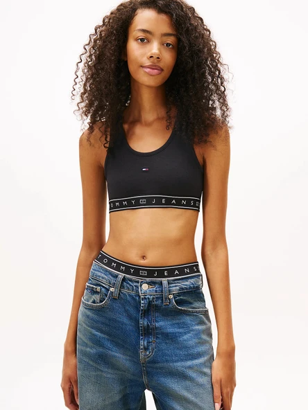 Tommy Hilfiger TJW Kısa Şerit Detaylı Büstiyer Kadın Siyah T-shirt DW0DW22537BDS ürün görseli 1