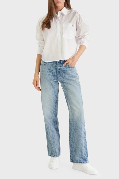 Calvin Klein Pamuklu Poplin Kısa Kesim Dokuma Kadın Beyaz Gömlek LV047F148G-YAA ürün görseli 1