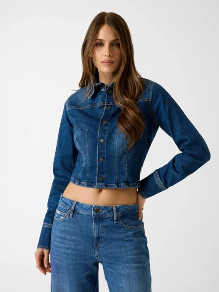 Guess GJ Uzun Kollu Dar Kesim Kısa Ceket Gömlek Kadın Lacivert Ceket W6RN84D7251-GTDW ürün görseli 1