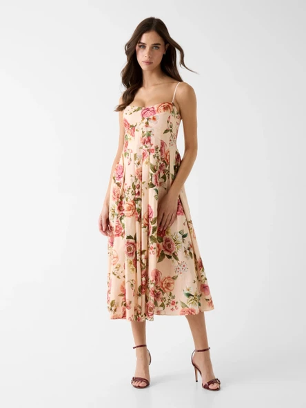 Guess Kolsuz Bria Keten Kadın Çok Renkli Elbise W6GKAFW2558-PMM9 ürün görseli 1