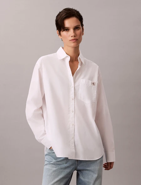 Calvin Klein Pamuklu Poplin Rahat Kesim Dokuma Kadın Beyaz Gömlek LV047F147G-YAA ürün görseli 1