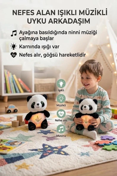 Nefes Alan Işıklı ve Müzikli Panda Uyku Arkadaşım Ritmik Hareketli 30 cm Oyuncak Peluş Hayvan ürün görseli 1