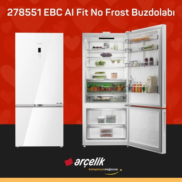 ARÇELİK 278551 EBC AI Fit Beyaz Cam Alttan Donduruculu Buzdolabı ürün görseli 1