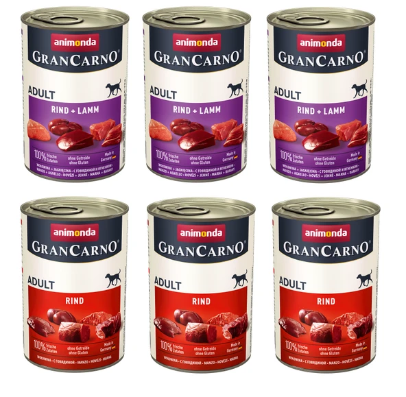 Animonda Gran Carno 2 Çeşit Sığır + Sığır ve Kuzu Etli Karma Köpek Konserve 400 Gr. X 6 Adet ürün görseli 1