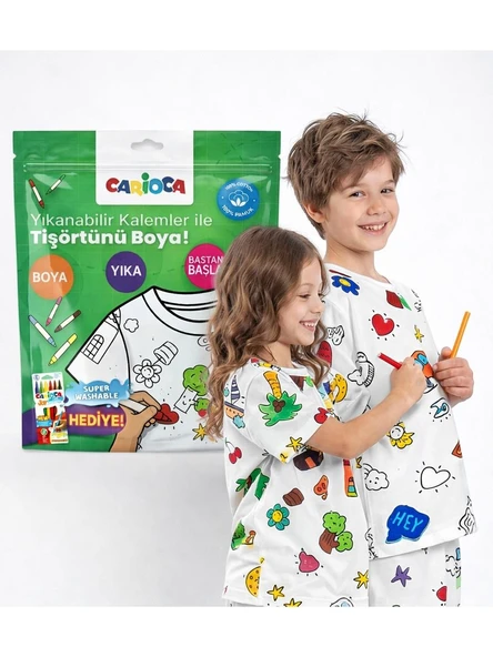 Carioca Boyanabilir Tişört 3-4 Yaş Keçeli Kalem Hediyeli ürün görseli 1