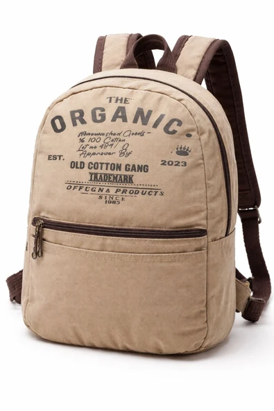 Old Cotton Cargo Sırt Çantası Kanvas Kumaş Bej Unisex Günlük Okul Seyahat Laptop Çantası ürün görseli 1